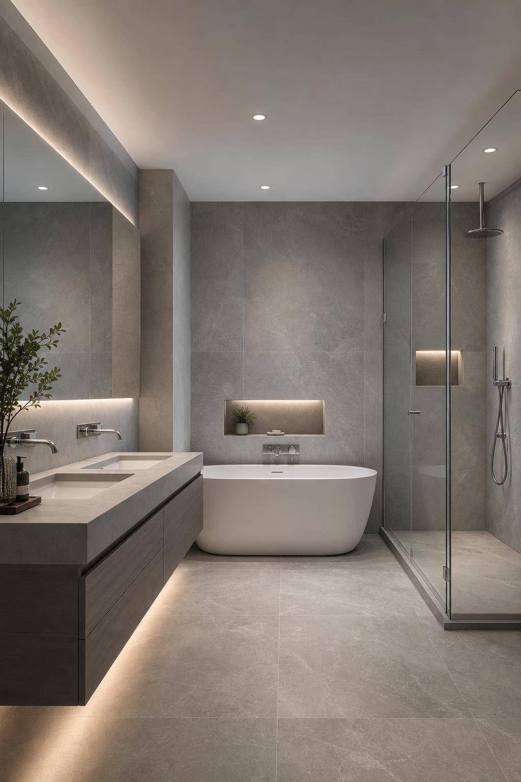 Badezimmer in Grau einrichten- Tupfe den Raum mit silbernen Details auf