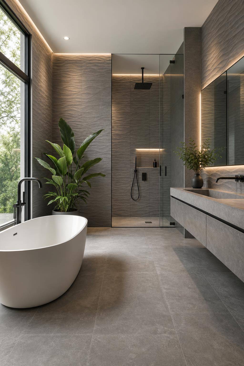 Badezimmer in Grau einrichten- Verleihe dem Raum Struktur mit 3D-Fliesen
