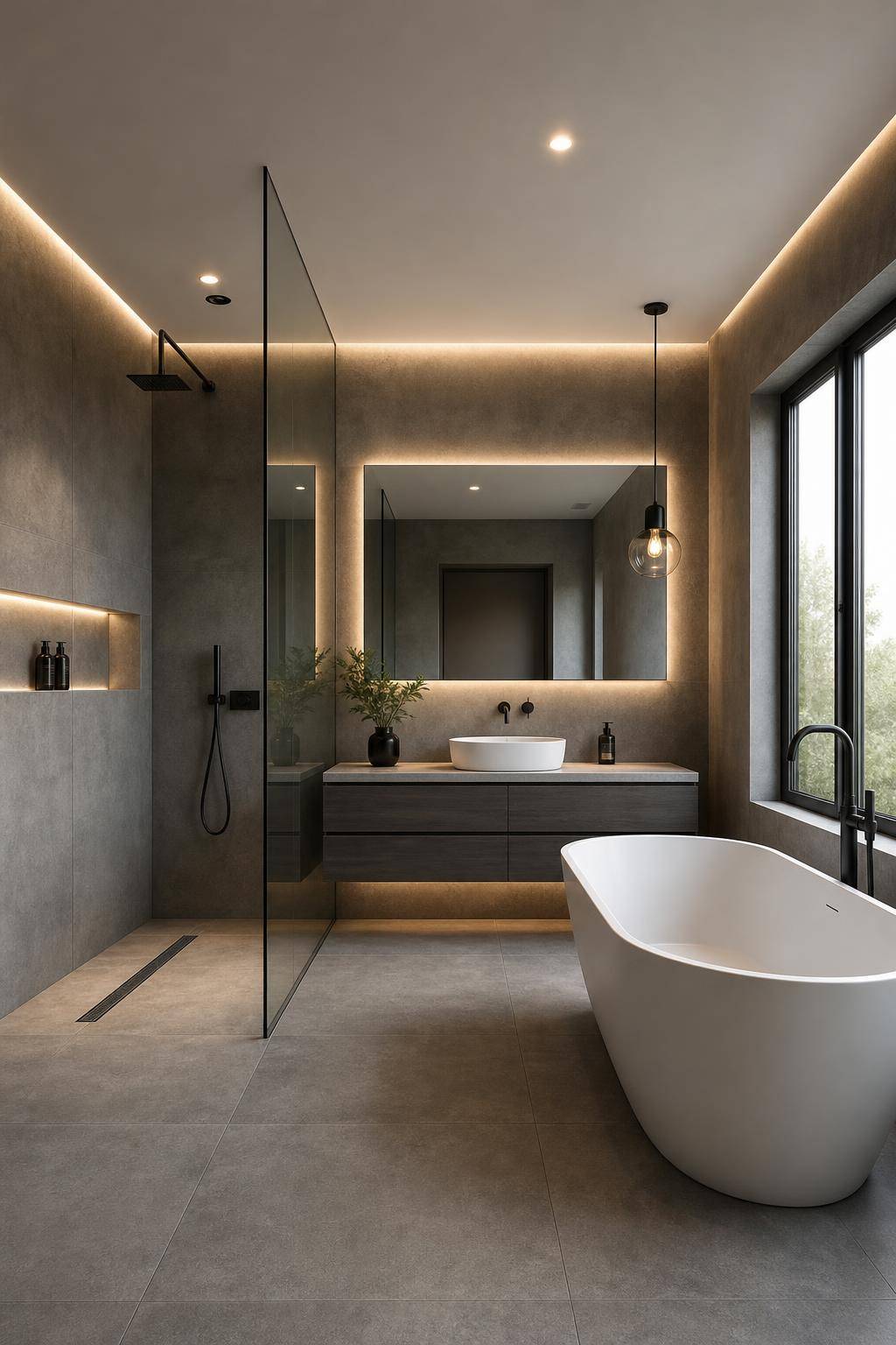 Badezimmer in Grau einrichten- Verwende Glasduschen für loftige Offenheit