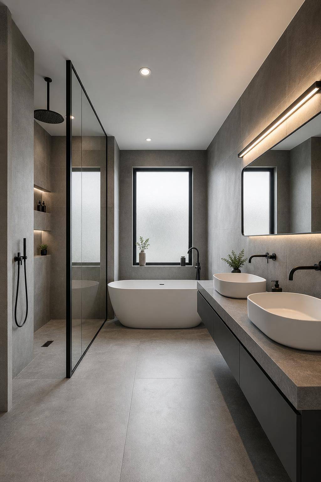 Badezimmer in Grau einrichten- Wähle matte Armaturen für moderne Eleganz