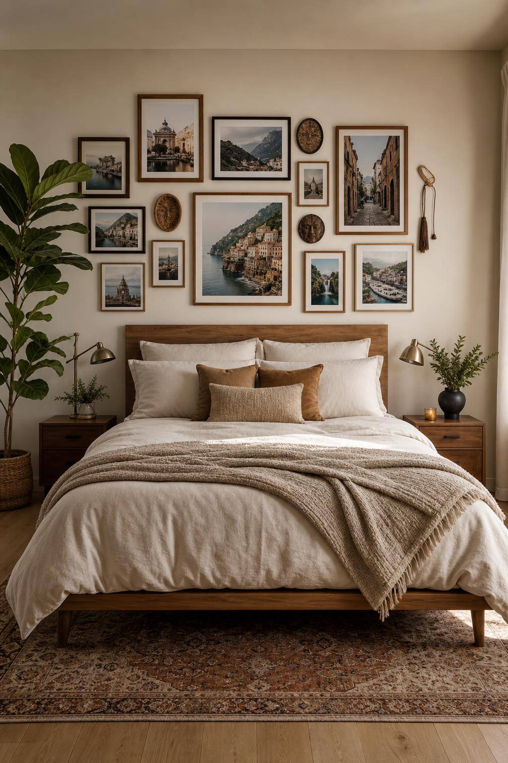 Bilderwand Schlafzimmer Ideen- Baue eine Collage aus Urlaubserinnerungen auf