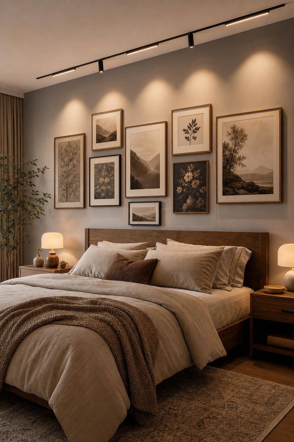 Bilderwand Schlafzimmer Ideen- Beleuchte einzelne Werke gezielt für Highlights