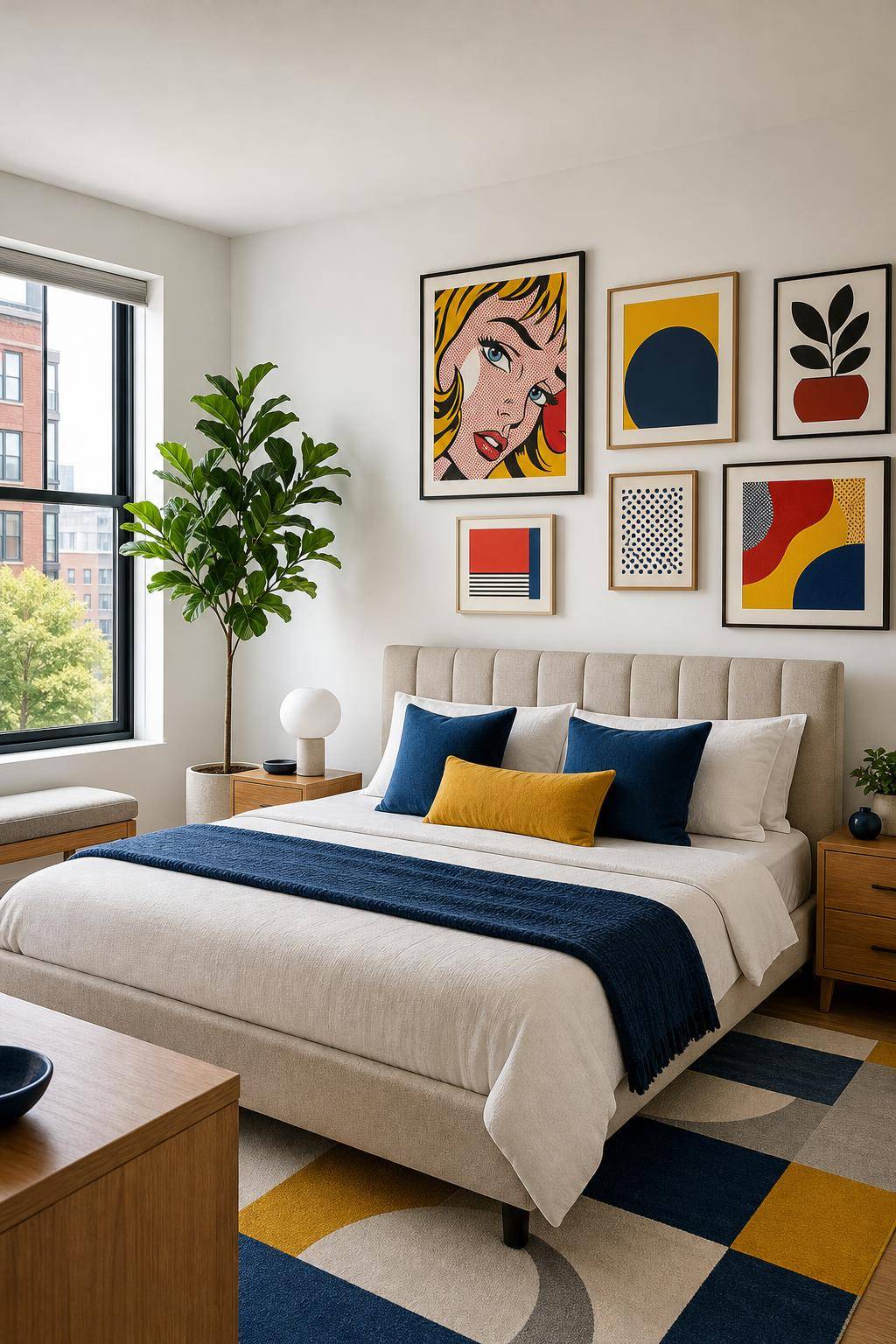 Bilderwand Schlafzimmer Ideen- Ergänze die Wand um poppige Farbakzente
