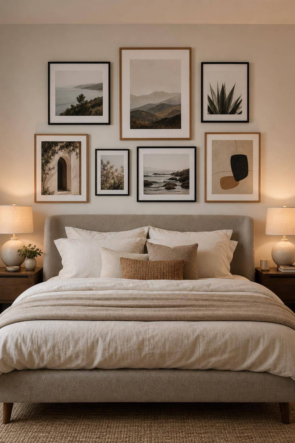 Bilderwand Schlafzimmer Ideen- Setze auf Wechselrahmen für flexible Updates