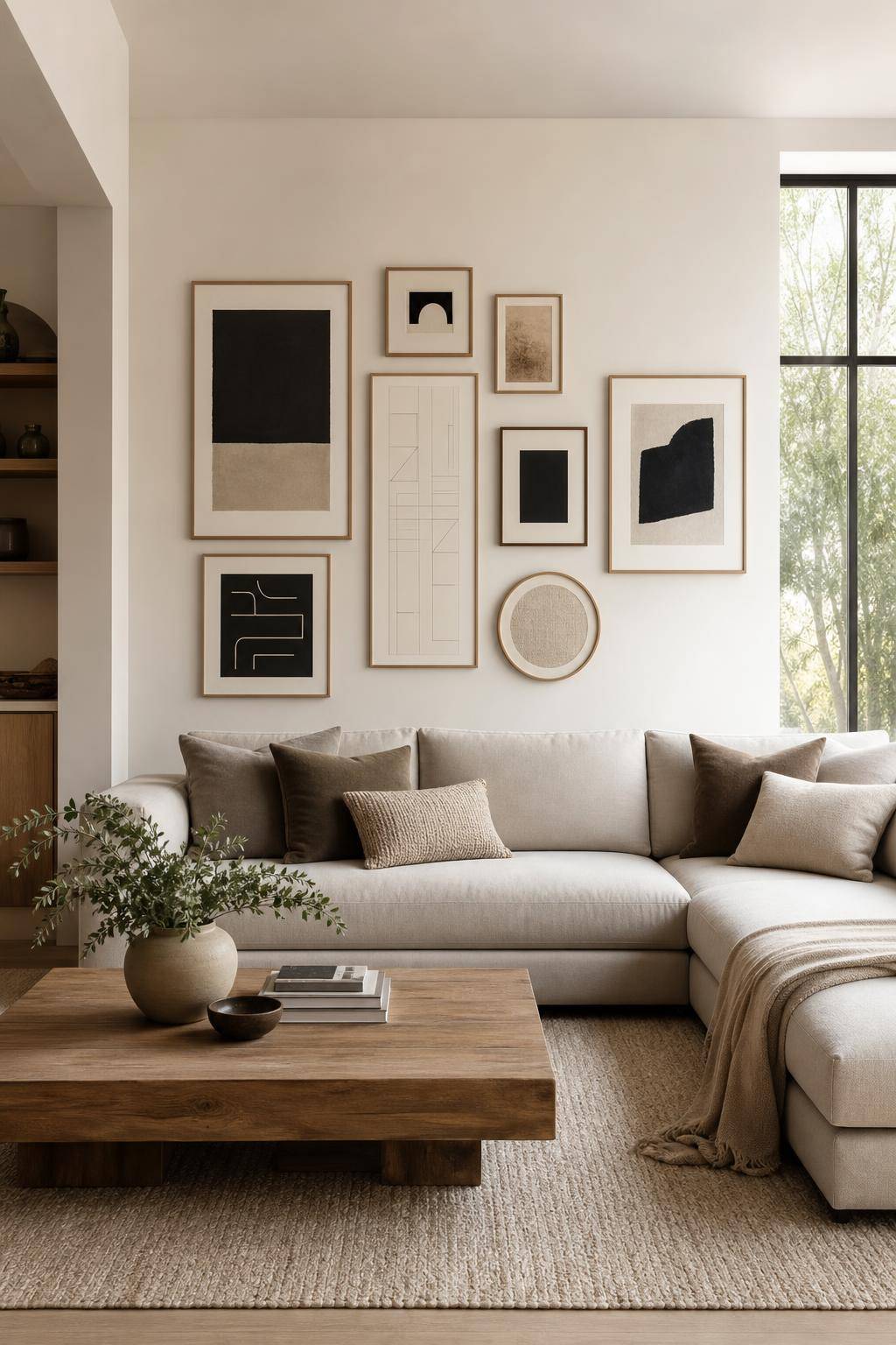 Bilderwand Wohnzimmer Ideen- Experimentiere mit geometrischen Hängemustern