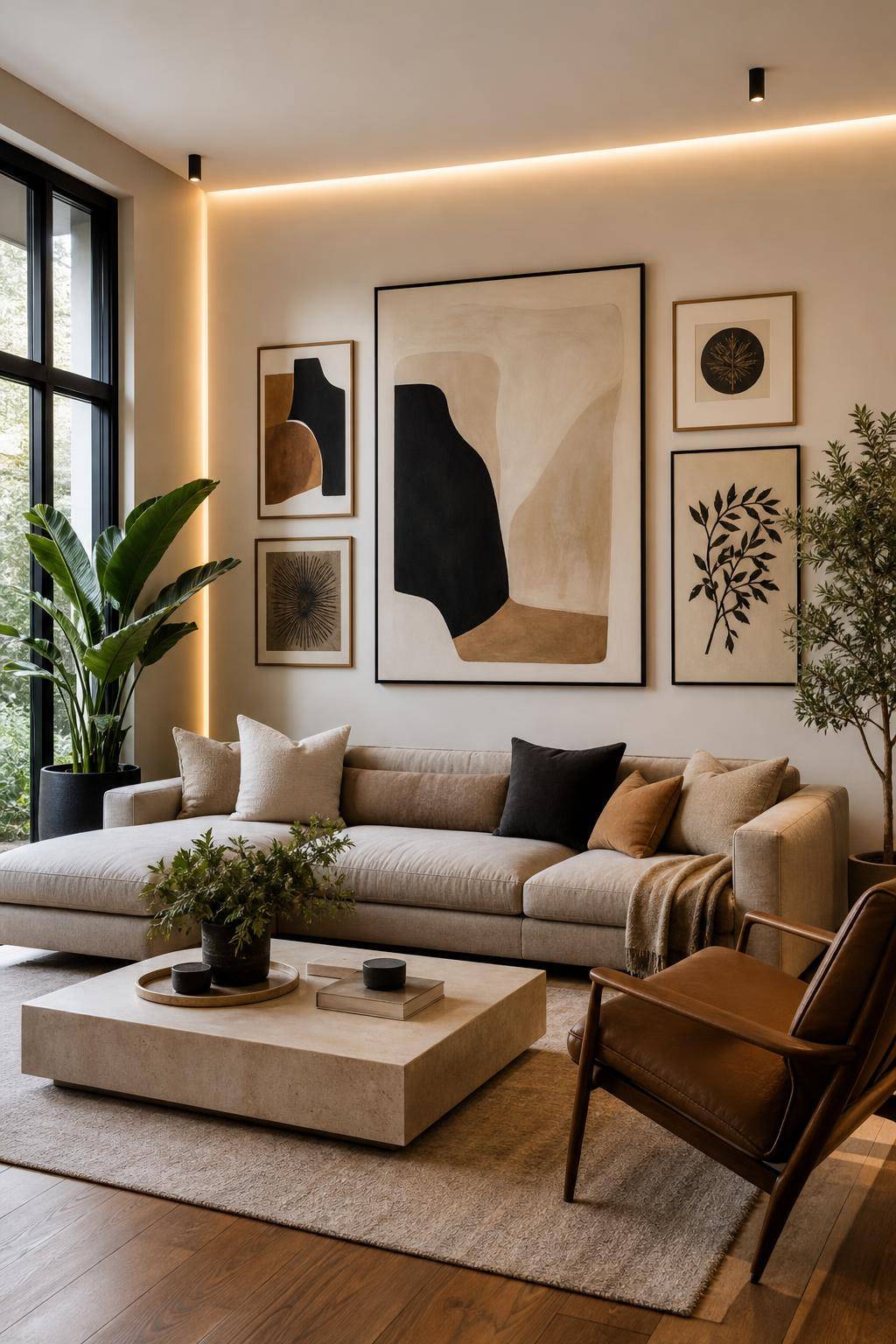 Bilderwand Wohnzimmer Ideen- Setze auf große Statement-Kunstwerke