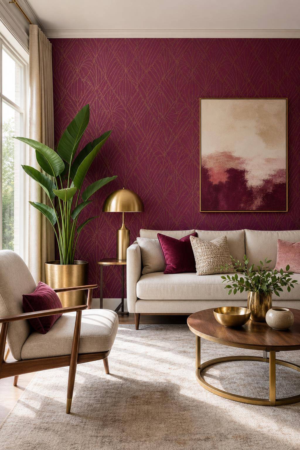 Einrichtungsideen mit der Farbe Magenta- Experimentiere mit gemusterten magenta Tapeten