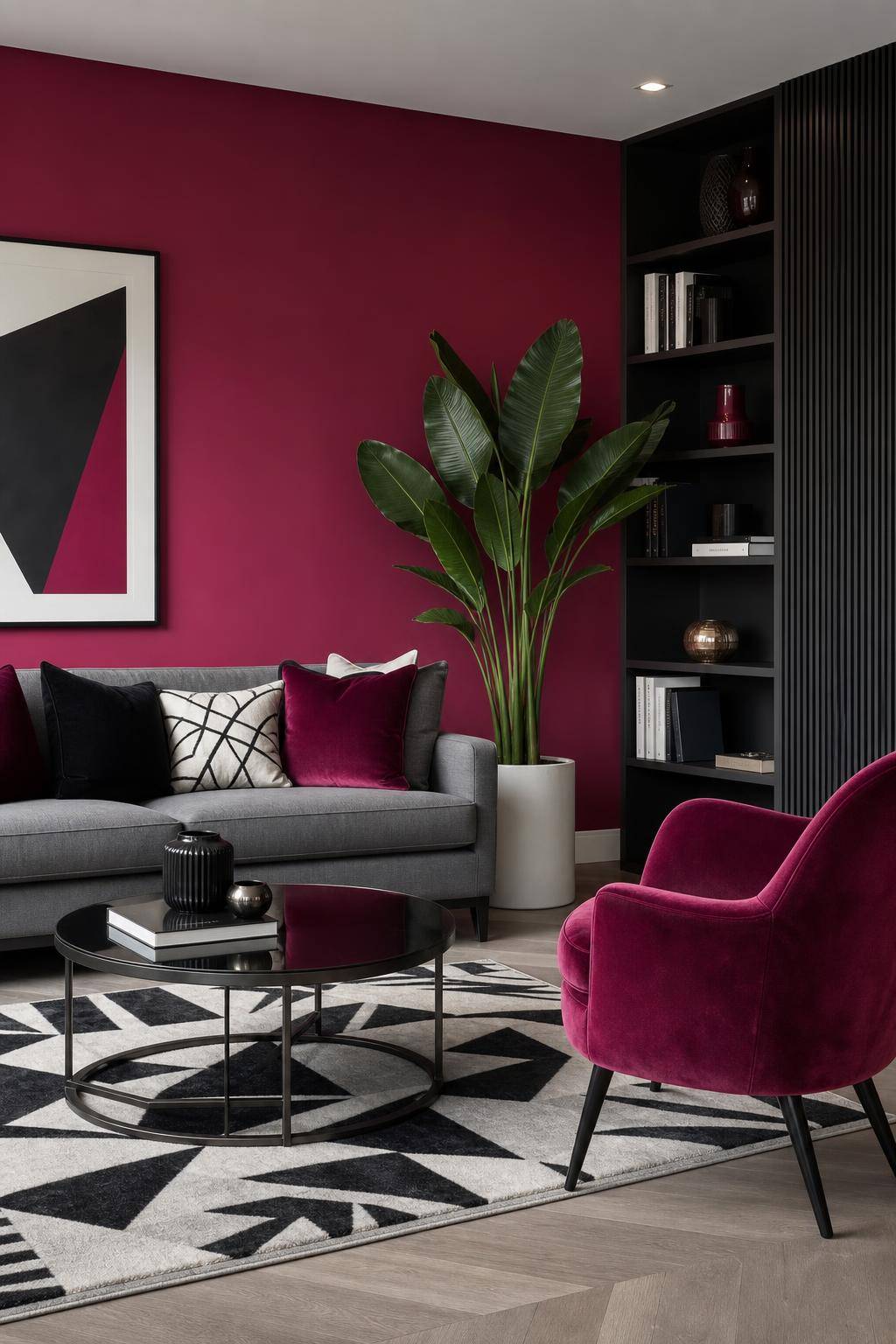 Einrichtungsideen mit der Farbe Magenta- Schaffe Kontraste durch schwarz-weiße Accessoires