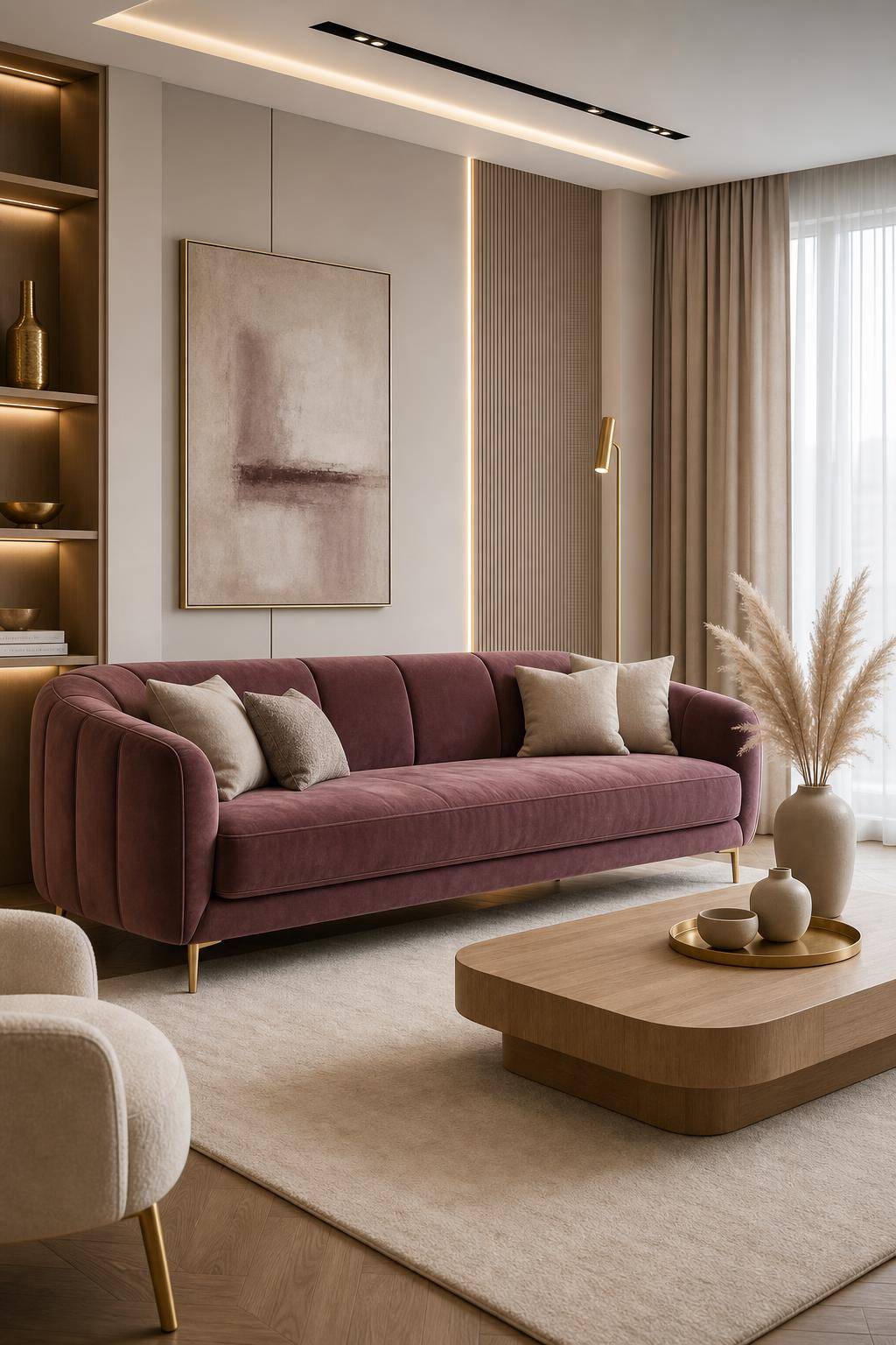 Einrichtungsideen mit der Farbe Mauve- Betone Mauve mit neutralen Wandfarben