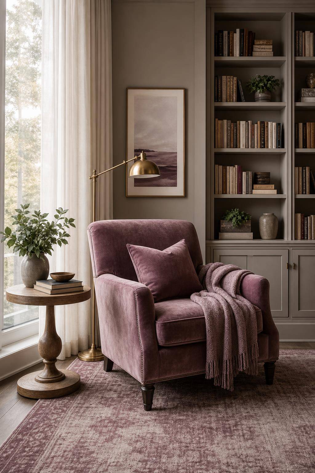 Einrichtungsideen mit der Farbe Mauve- Gestalte eine gemütliche Mauve-Leseecke