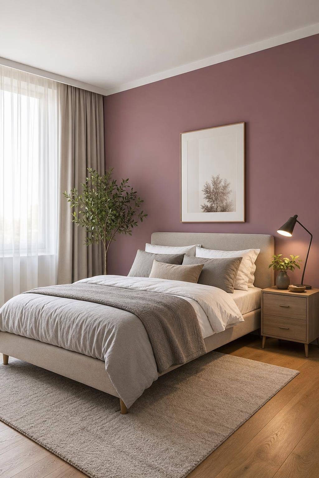 Einrichtungsideen mit der Farbe Mauve- Streiche eine Wand im Schlafzimmer in Mauve