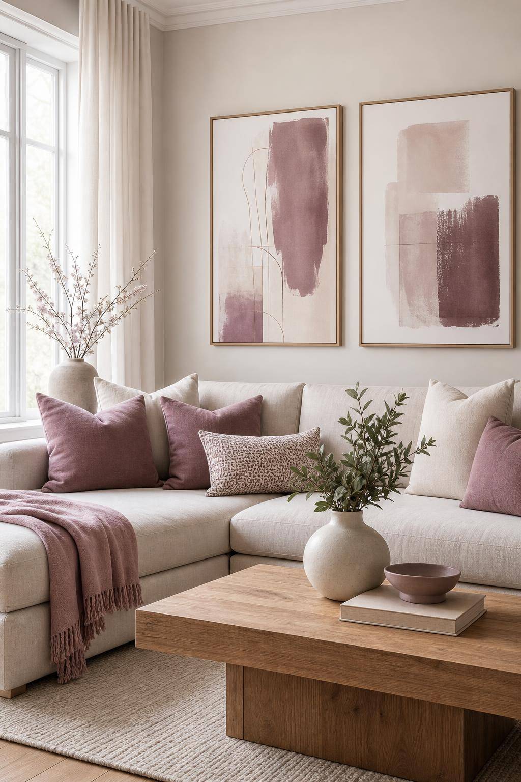 Einrichtungsideen mit der Farbe Mauve- Verziere Bilderrahmen mit Mauve-Farbtupfern