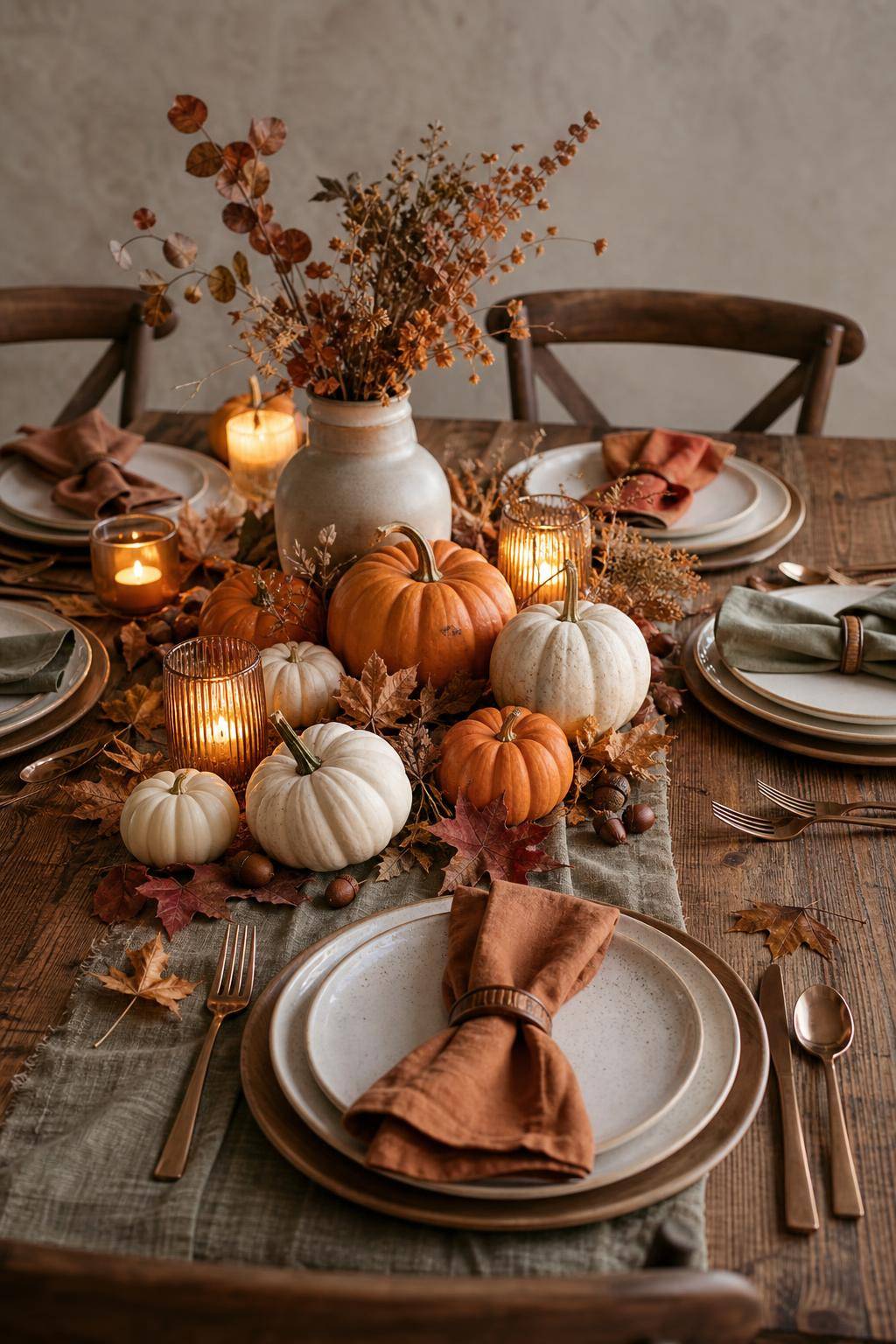 Ideen für Tischdeko im Herbst- Arrangiere kleine Kürbisse als Eyecatcher