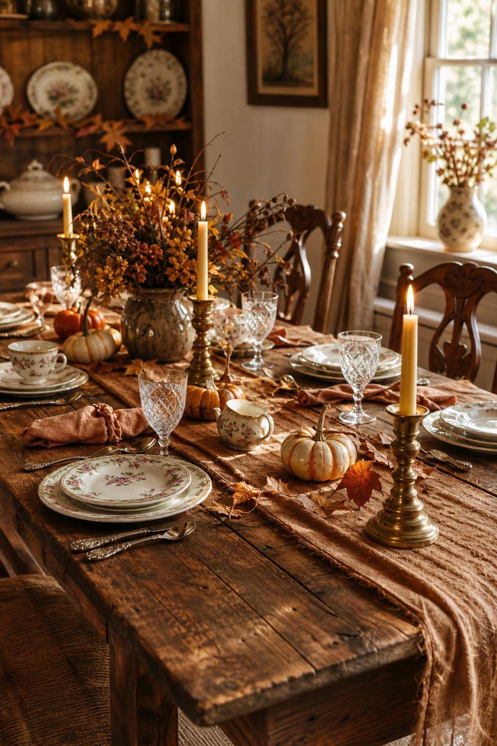 Ideen für Tischdeko im Herbst- Mische Vintage-Porzellan für einen gemütlichen Look