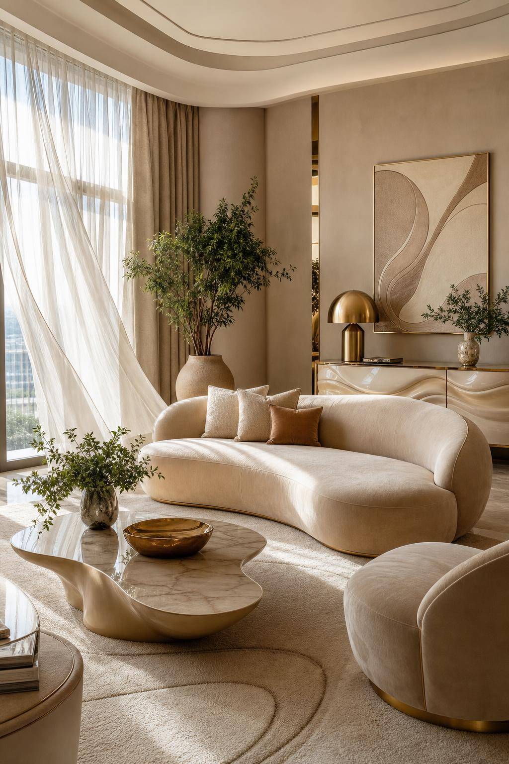 Inspiration: Curvy-Interior-Trend bei Möbeln- Schaffe fließende Übergänge mit schwungvollen Vorhängen