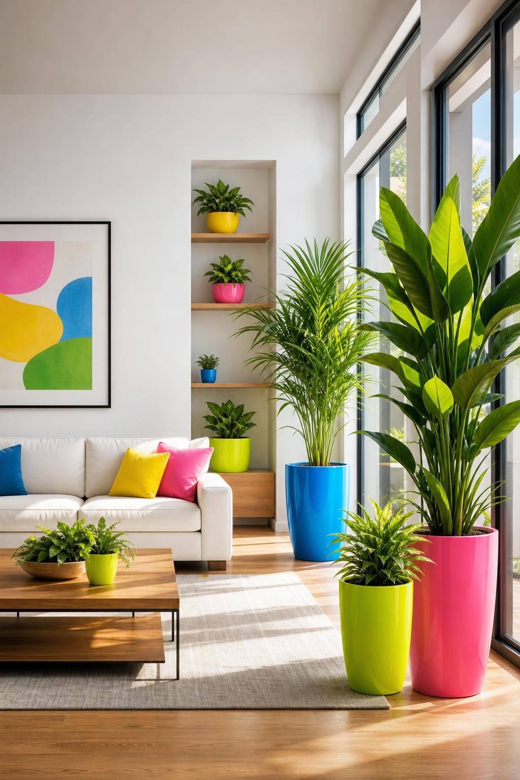 Inspiration: Einrichtung mit Neonfarben- Arrangiere Pflanzen in bunten Neon-Töpfen