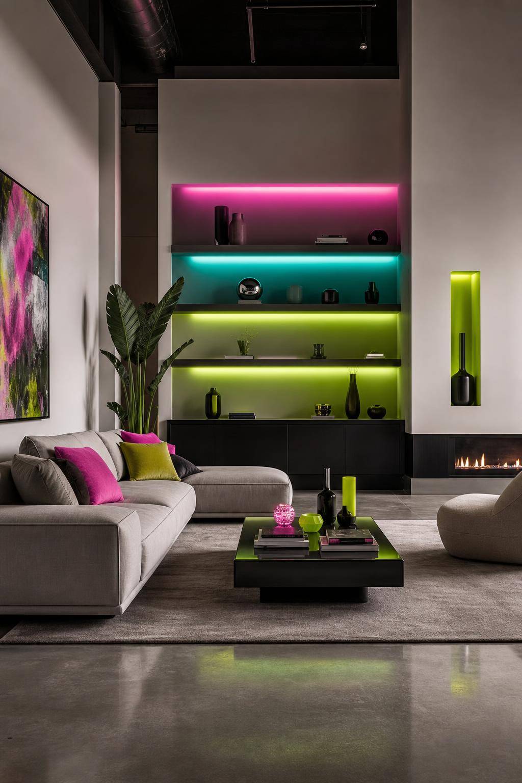 Inspiration: Einrichtung mit Neonfarben- Beleuchte Regalbretter mit Neon-LEDs