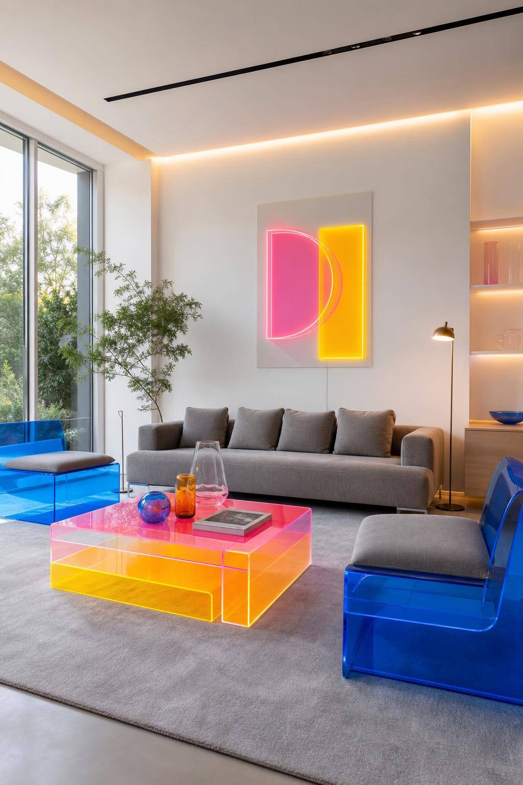 Inspiration: Einrichtung mit Neonfarben- Experimentiere mit transparenten Neon-Acrylmöbeln