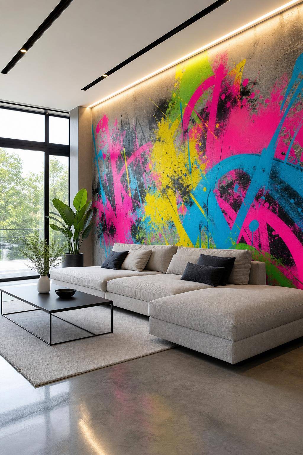 Inspiration: Einrichtung mit Neonfarben- Gestalte eine Wand mit Neon-Graffiti