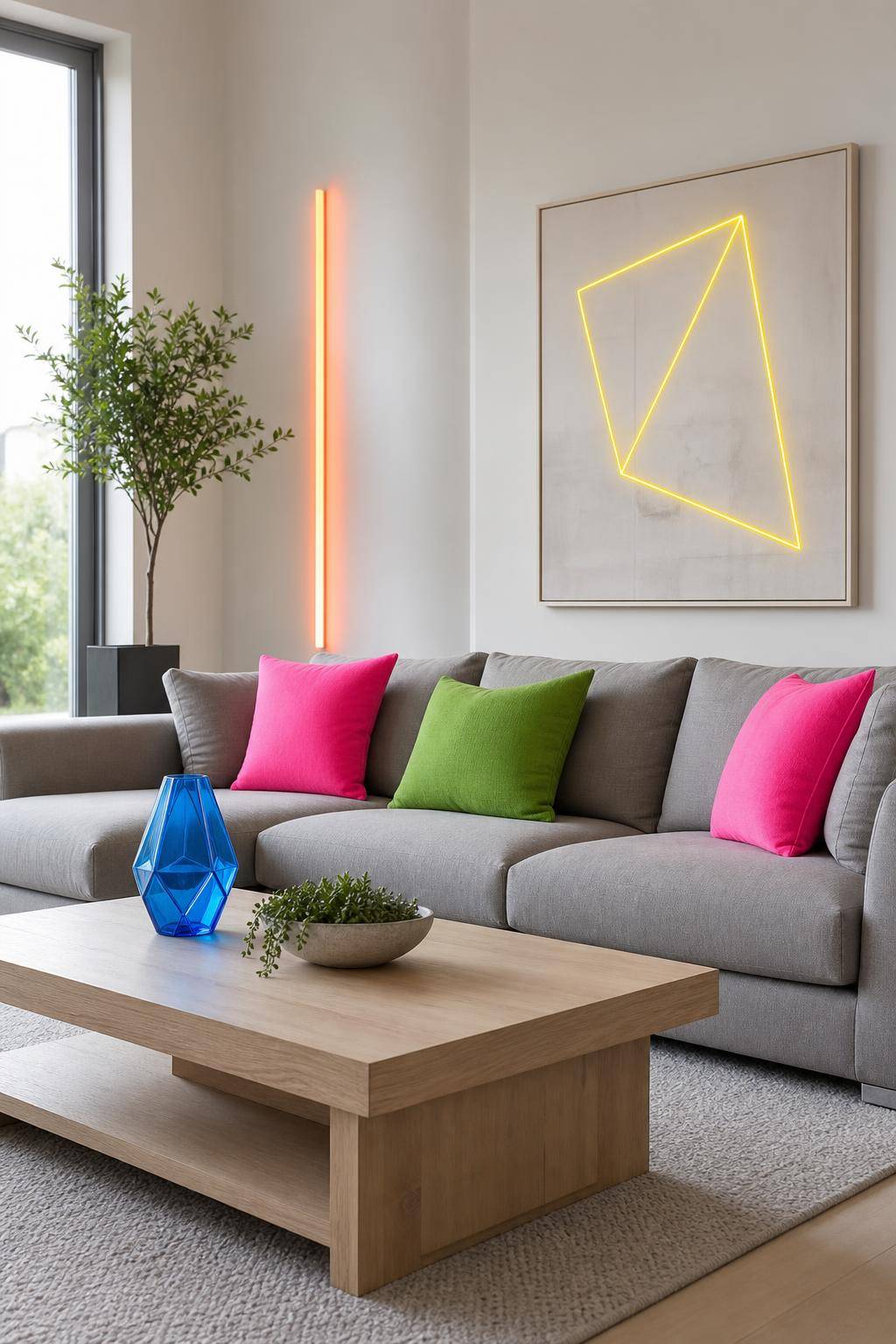 Inspiration: Einrichtung mit Neonfarben- Kombiniere neutrale Möbel mit Neon-Accessoires