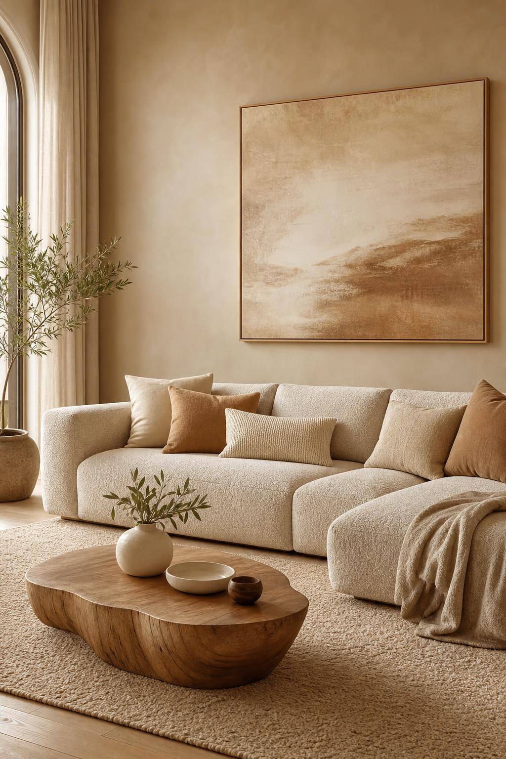 Inspiration: Einrichtung mit Sandfarben- Experimentiere mit beigen Wandbildern