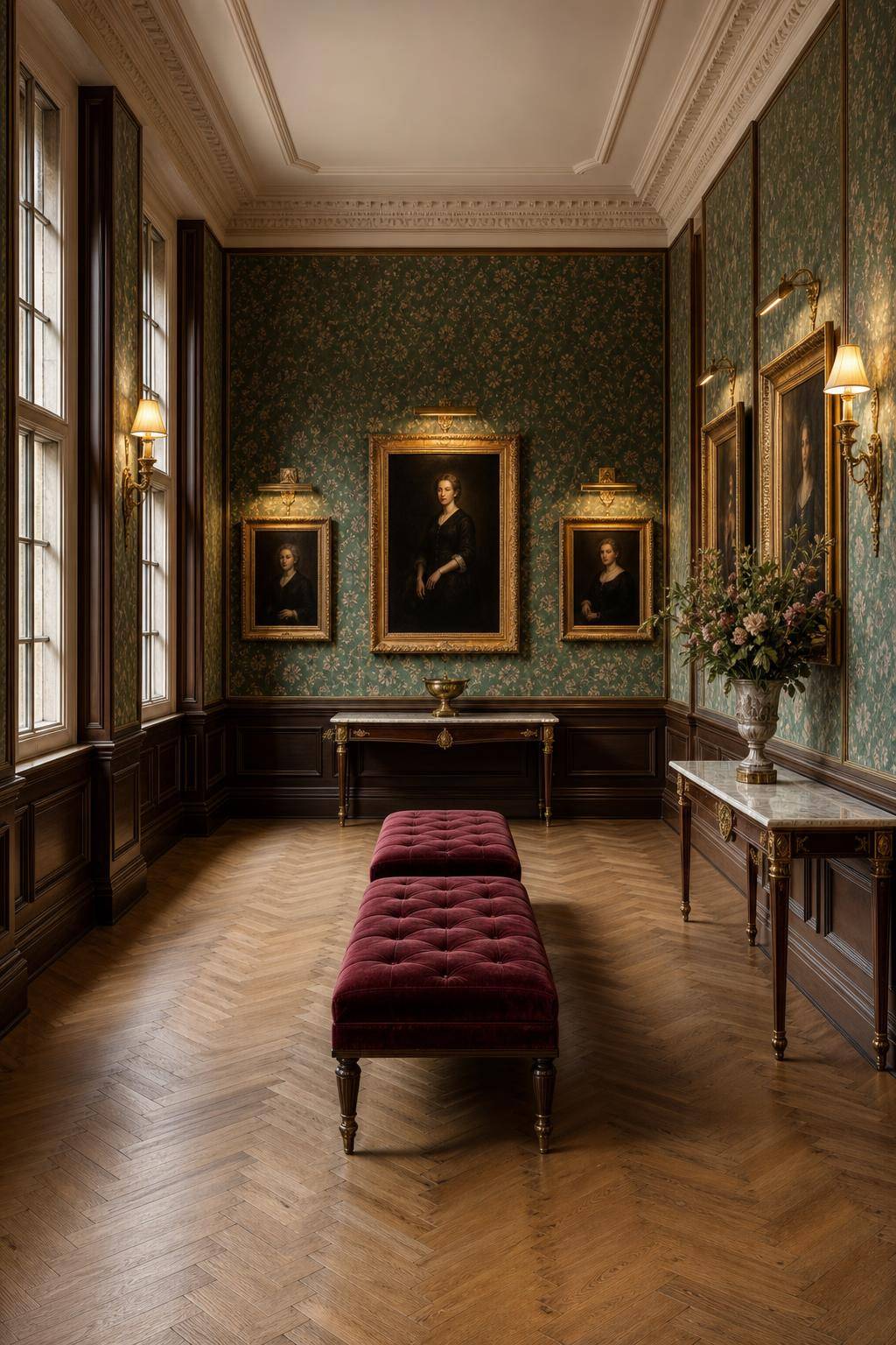 Inspiration: englischer Einrichtungsstil- Richte eine Galerie mit Porträtbildern ein