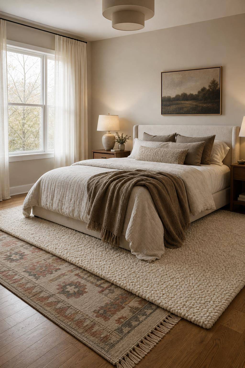 Teppich-Ideen für das Schlafzimmer- Kombiniere verschiedene Teppicharten miteinander