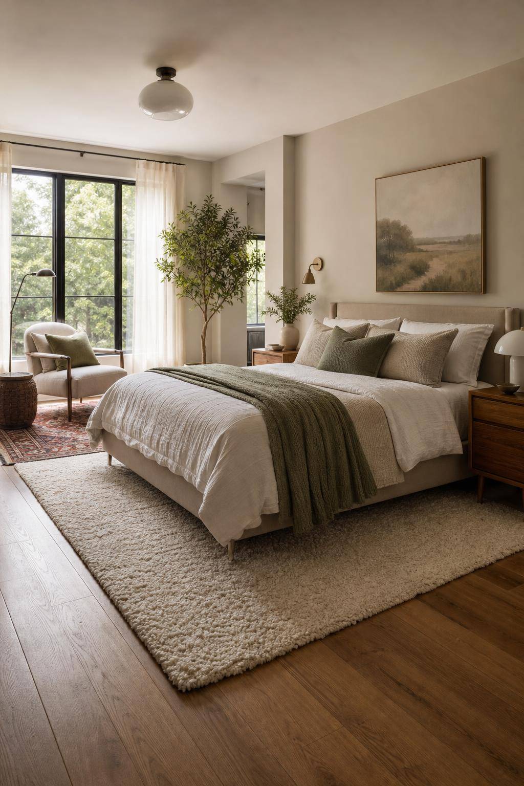 Teppich-Ideen für das Schlafzimmer- Lass kleine Teppiche für zonierte Bereiche wirken