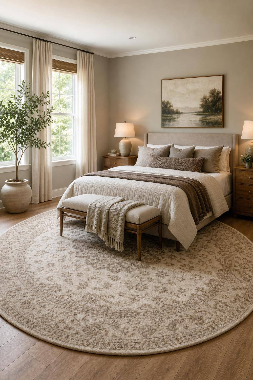 Teppich-Ideen für das Schlafzimmer- Schmücke den Raum mit rundem Teppich