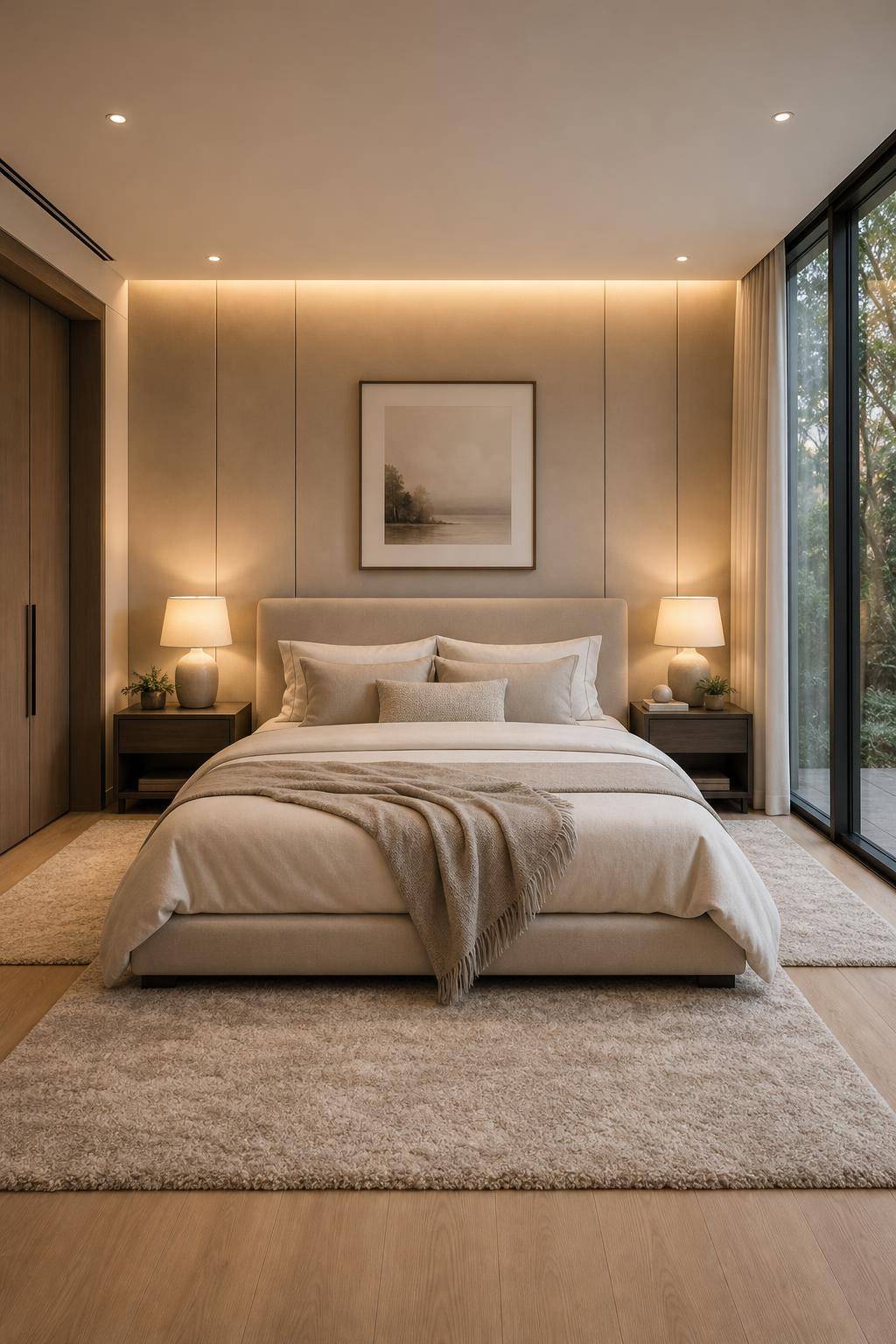Teppich-Ideen für das Schlafzimmer- Umrahme das Bett mit weichen Teppichpfaden
