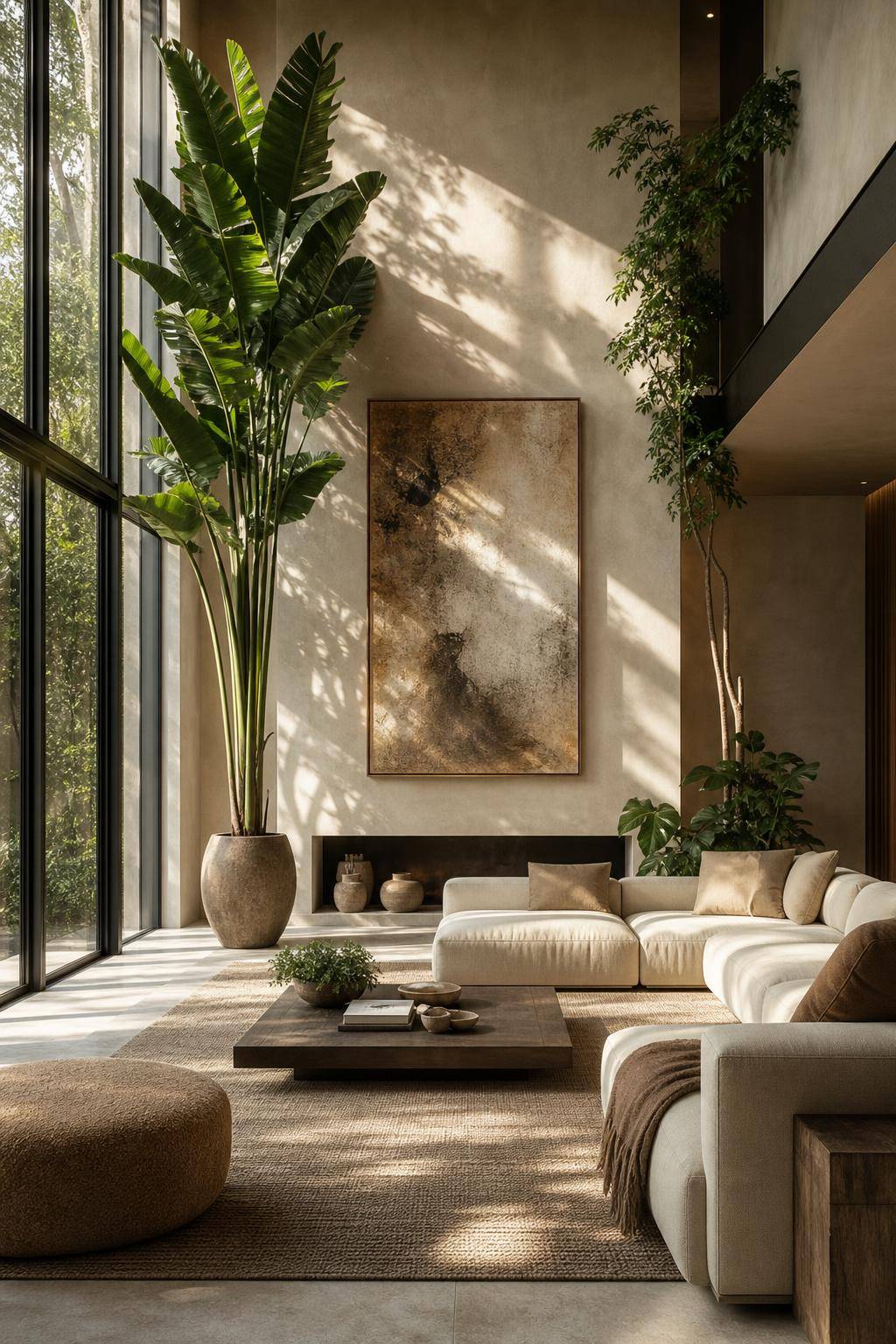 Wohnzimmer mit hohen Decken einrichten- Wähle extra hohe Zimmerpflanzen
